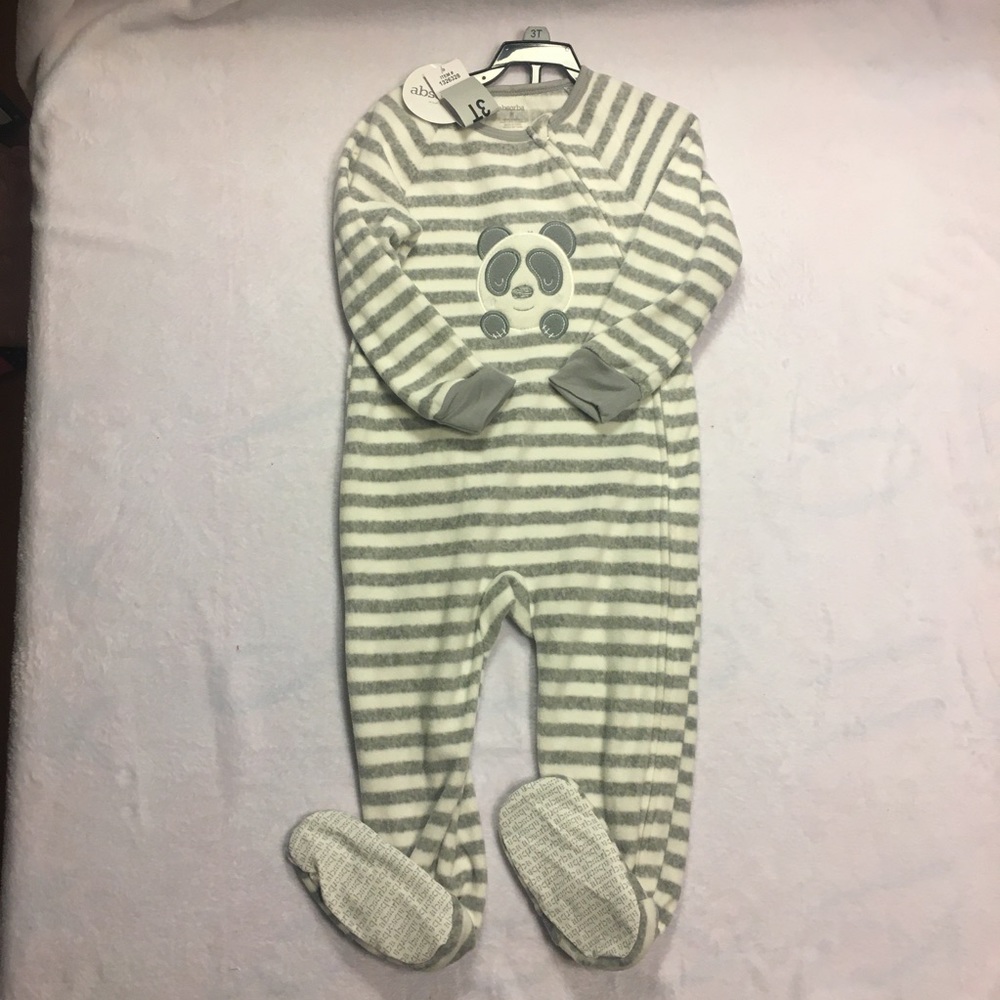 Absorba Footed Sleeper Toddler 3T Gray White New Panda‎ Fleece Striped Pajamas